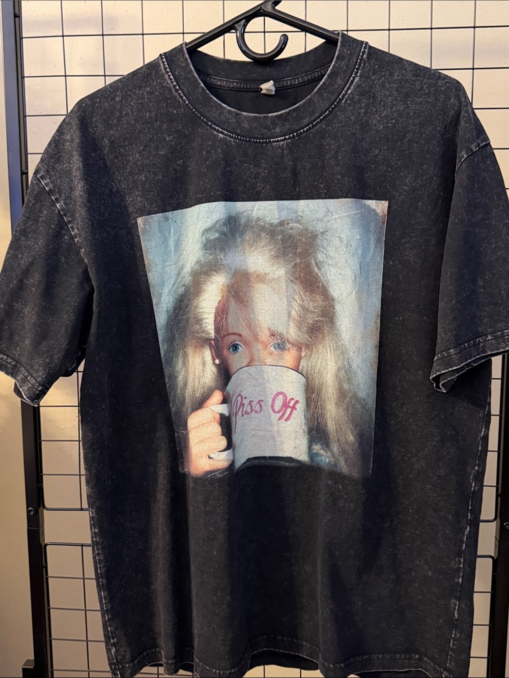 Black Kids' Graphic Tee with Blonde Girl Mug Print